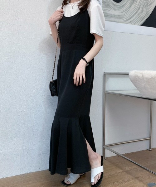 バックリボンスリットマーメイドキャミワンピース