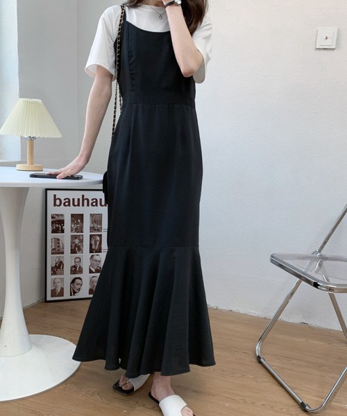 バックリボンスリットマーメイドキャミワンピース