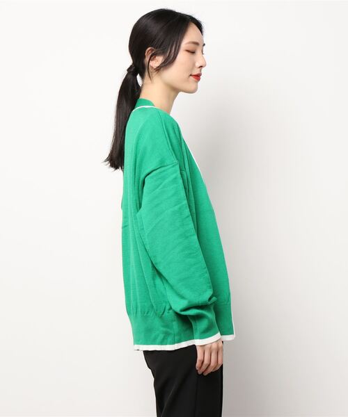 HONEYSUCKLE ROSE（ハニーサックルローズ）の「【HONEYSUCKLE ROSE】配色ラインカーディガン（カーディガン/ボレロ・レディース・ダークグレー/グリーン/ベージュ・M/L）」の5枚目の写真