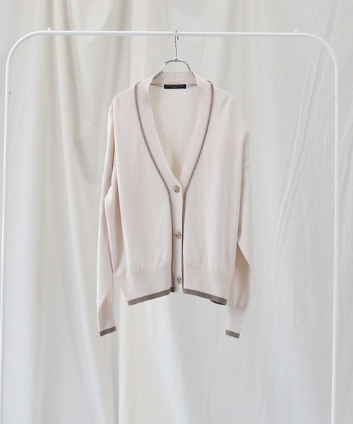 HONEYSUCKLE ROSE（ハニーサックルローズ）の「【HONEYSUCKLE ROSE】配色ラインカーディガン（カーディガン/ボレロ・レディース・ダークグレー/グリーン/ベージュ・M/L）」の2枚目の写真