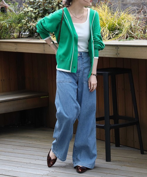 HONEYSUCKLE ROSE（ハニーサックルローズ）の「【HONEYSUCKLE ROSE】配色ラインカーディガン（カーディガン/ボレロ・レディース・ダークグレー/グリーン/ベージュ・M/L）」の6枚目の写真