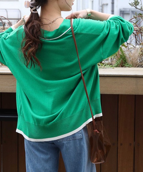 HONEYSUCKLE ROSE（ハニーサックルローズ）の「【HONEYSUCKLE ROSE】配色ラインカーディガン（カーディガン/ボレロ・レディース・ダークグレー/グリーン/ベージュ・M/L）」の7枚目の写真