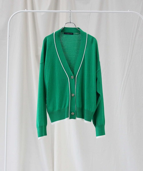 HONEYSUCKLE ROSE（ハニーサックルローズ）の「【HONEYSUCKLE ROSE】配色ラインカーディガン（カーディガン/ボレロ・レディース・ダークグレー/グリーン/ベージュ・M/L）」の8枚目の写真