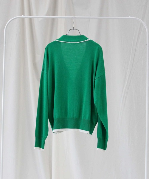 HONEYSUCKLE ROSE（ハニーサックルローズ）の「【HONEYSUCKLE ROSE】配色ラインカーディガン（カーディガン/ボレロ・レディース・ダークグレー/グリーン/ベージュ・M/L）」の9枚目の写真