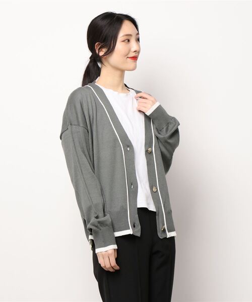 HONEYSUCKLE ROSE（ハニーサックルローズ）の「【HONEYSUCKLE ROSE】配色ラインカーディガン（カーディガン/ボレロ・レディース・ダークグレー/グリーン/ベージュ・M/L）」の13枚目の写真