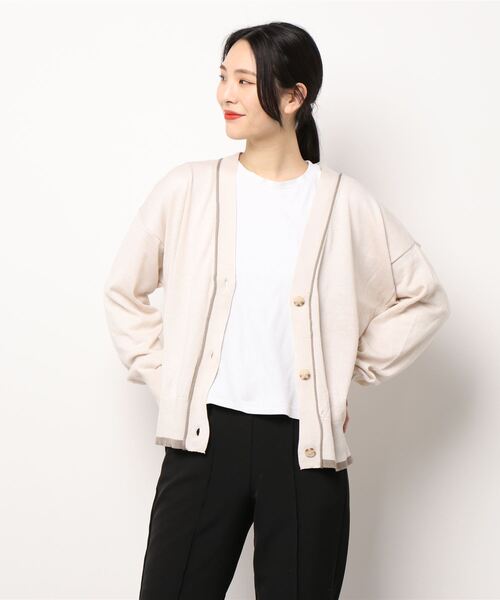 HONEYSUCKLE ROSE（ハニーサックルローズ）の「【HONEYSUCKLE ROSE】配色ラインカーディガン（カーディガン/ボレロ・レディース・ダークグレー/グリーン/ベージュ・M/L）」の14枚目の写真