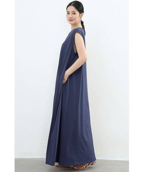 Cinderella（シンデレラ）の「マキシ丈ワンピ Tシャツ 無地 抜け感 ドロップショルダー フレンチスリーブ 半袖 ノースリーブ 選べる 細見え オーバーサイズ ビッグサイズ 大きいサイズ ゆるT 大人カジュアル シンプル 長め丈 ゆるワンピ 部屋着（ワンピース・レディース・ブラック/グレー/ブルー/ブラウン/グリーン/カーキブラウン/ピーコックグリーン系/ネイビー/ダークグレー/ブルーグレー/ラベンダー/ブルーグリーン・LARGE/X-LARGE/MEDIUM/FREE）」の22枚目の写真