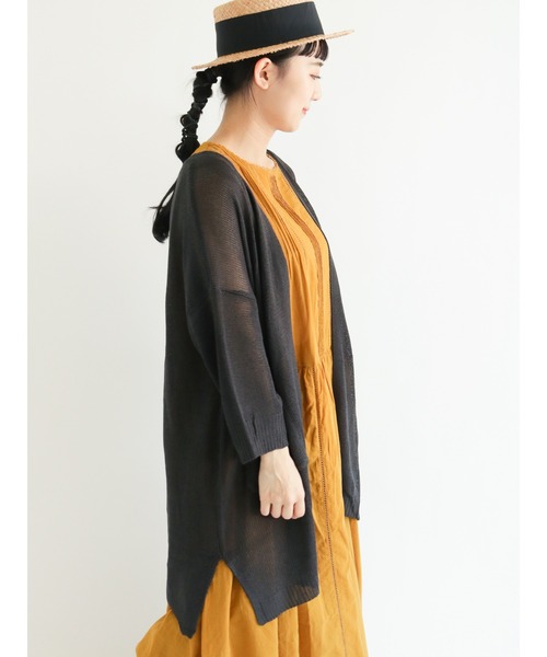 Samansa Mos2（サマンサ モスモス）の「麻調ロングカーディガン（カーディガン/ボレロ・レディース・ベージュ/グリーン/チャコール・ﾌﾘ-）」の2枚目の写真