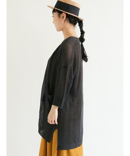 Samansa Mos2（サマンサ モスモス）の「麻調ロングカーディガン（カーディガン/ボレロ・レディース・ベージュ/グリーン/チャコール・ﾌﾘ-）」の4枚目の写真
