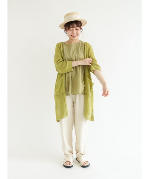 Samansa Mos2（サマンサ モスモス）の「麻調ロングカーディガン（カーディガン/ボレロ・レディース・ベージュ/グリーン/チャコール・ﾌﾘ-）」の11枚目の写真