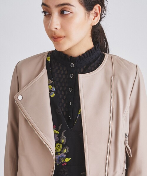 GRACE CONTINENTAL（グレースコンチネンタル）の「ライダースショートジャケット（ライダースジャケット・レディース・ブラック/ベージュ/ピンク・36/38）」の6枚目の写真