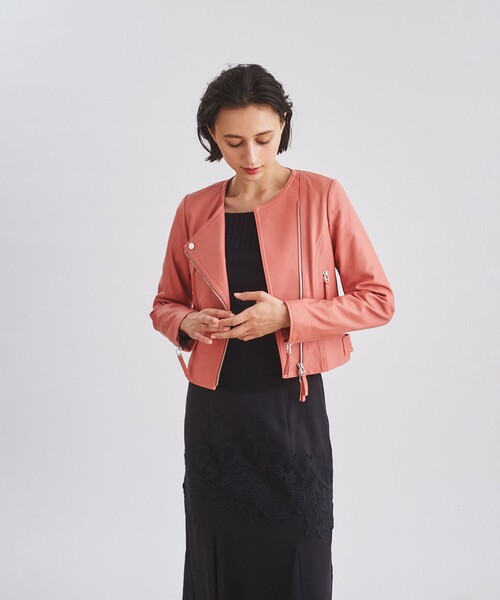 GRACE CONTINENTAL（グレースコンチネンタル）の「ライダースショートジャケット（ライダースジャケット・レディース・ブラック/ベージュ/ピンク・36/38）」の14枚目の写真