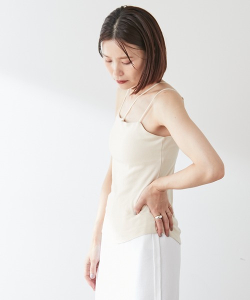 Omekashi（オメカシ）の「【earthy_】オーガニックコットンカップ付き3ストラップキャミソール（キャミソール・レディース・オフホワイト/モカ/ブラック/ブラウン・S/M）」の15枚目の写真