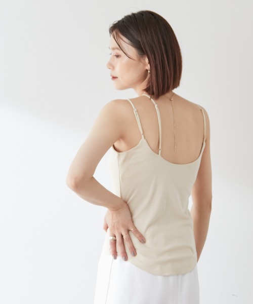 Omekashi（オメカシ）の「【earthy_】オーガニックコットンカップ付き3ストラップキャミソール（キャミソール・レディース・オフホワイト/モカ/ブラック/ブラウン・S/M）」の16枚目の写真