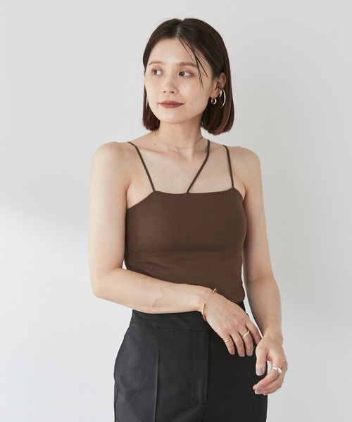 Omekashi（オメカシ）の「【earthy_】オーガニックコットンカップ付き3ストラップキャミソール（キャミソール・レディース・オフホワイト/モカ/ブラック/ブラウン・S/M）」の21枚目の写真