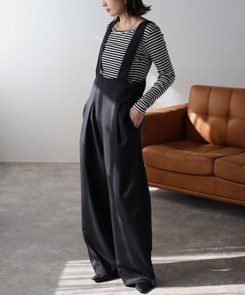 Bonjour Sagan（ボンジュールサガン）の「ハイウエストサロペットパンツ（サロペット/オーバーオール・レディース・ブラック/ベージュ・FREE）」の6枚目の写真