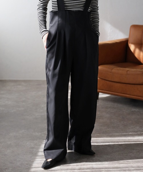 Bonjour Sagan（ボンジュールサガン）の「ハイウエストサロペットパンツ（サロペット/オーバーオール・レディース・ブラック/ベージュ・FREE）」の9枚目の写真