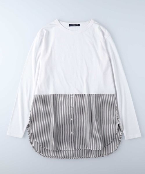 HONEYSUCKLE ROSE(ハニーサックルローズ)の「【HONEYSUCKLE ROSE】裾シャツ切替ロンT(Tシャツ/カットソー・レディース・ホワイト/グレー×ホワイト・S/M/L)」の1枚目の写真
