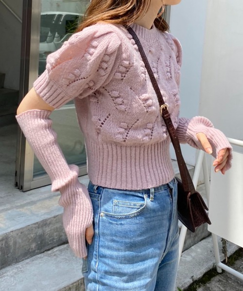 one after another NICE CLAUP(ワンアフターアナザーナイスクラップ)の「アームウォーマーぽこぽこケーブルニット(ニット/セーター・レディース・ベージュ/ブラウン/サックスブルー/ピンク・FREE)」の20枚目の写真