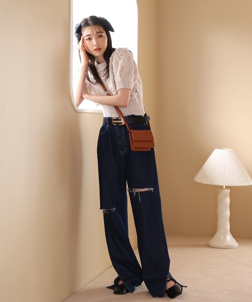 one after another NICE CLAUP(ワンアフターアナザーナイスクラップ)の「アームウォーマーぽこぽこケーブルニット(ニット/セーター・レディース・ベージュ/ブラウン/サックスブルー/ピンク・FREE)」の6枚目の写真