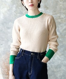 【トレンドライクで肌にも優しい】コットンリブニット［ツートーン］