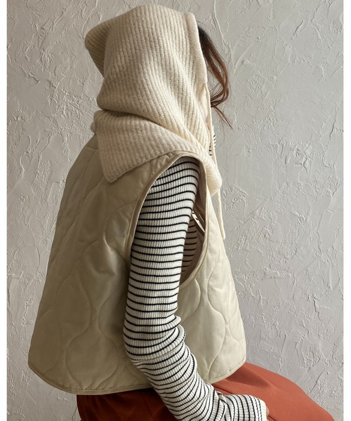 She's Closet（シーズクローゼット）の「バラクラバリブニットフードウォーマー（ネックウォーマー/スヌード・レディース・ブラック/ブラウン/アイボリー/モカ/オレンジ・FREE）」の6枚目の写真