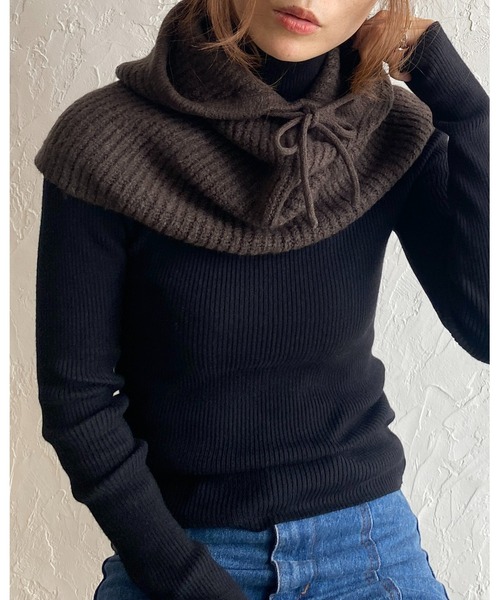 She's Closet（シーズクローゼット）の「バラクラバリブニットフードウォーマー（ネックウォーマー/スヌード・レディース・ブラック/ブラウン/アイボリー/モカ/オレンジ・FREE）」の18枚目の写真