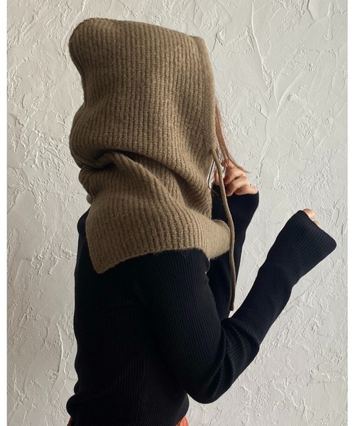 She's Closet（シーズクローゼット）の「バラクラバリブニットフードウォーマー（ネックウォーマー/スヌード・レディース・ブラック/ブラウン/アイボリー/モカ/オレンジ・FREE）」の8枚目の写真