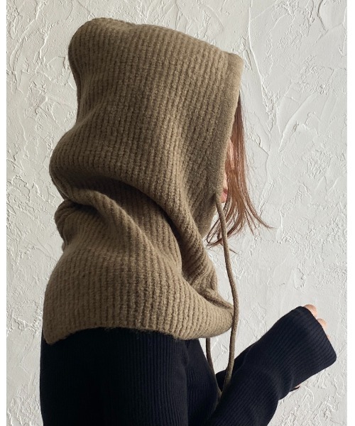 She's Closet（シーズクローゼット）の「バラクラバリブニットフードウォーマー（ネックウォーマー/スヌード・レディース・ブラック/ブラウン/アイボリー/モカ/オレンジ・FREE）」の19枚目の写真