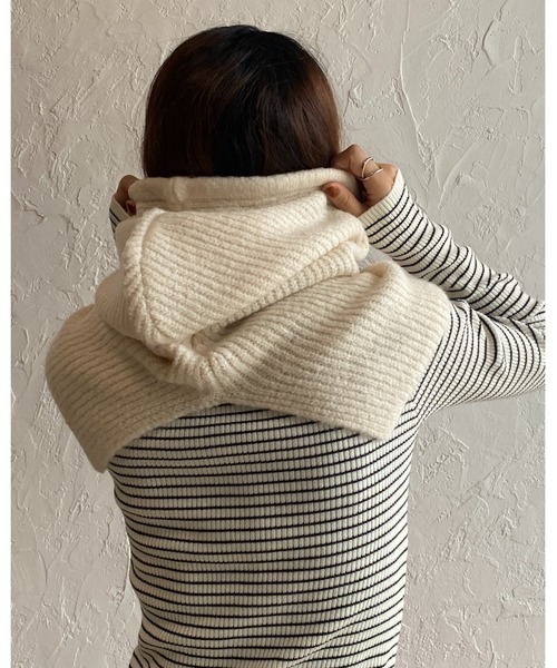 She's Closet（シーズクローゼット）の「バラクラバリブニットフードウォーマー（ネックウォーマー/スヌード・レディース・ブラック/ブラウン/アイボリー/モカ/オレンジ・FREE）」の9枚目の写真