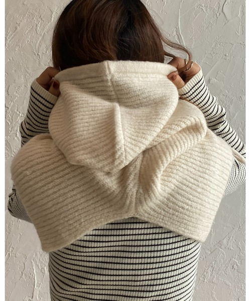 She's Closet（シーズクローゼット）の「バラクラバリブニットフードウォーマー（ネックウォーマー/スヌード・レディース・ブラック/ブラウン/アイボリー/モカ/オレンジ・FREE）」の20枚目の写真