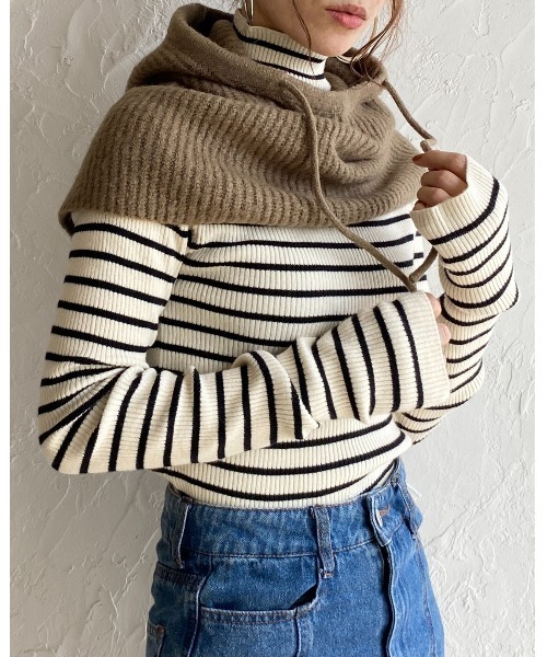 She's Closet（シーズクローゼット）の「バラクラバリブニットフードウォーマー（ネックウォーマー/スヌード・レディース・ブラック/ブラウン/アイボリー/モカ/オレンジ・FREE）」の21枚目の写真