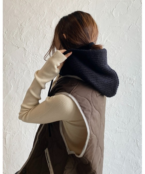 She's Closet（シーズクローゼット）の「バラクラバリブニットフードウォーマー（ネックウォーマー/スヌード・レディース・ブラック/ブラウン/アイボリー/モカ/オレンジ・FREE）」の12枚目の写真