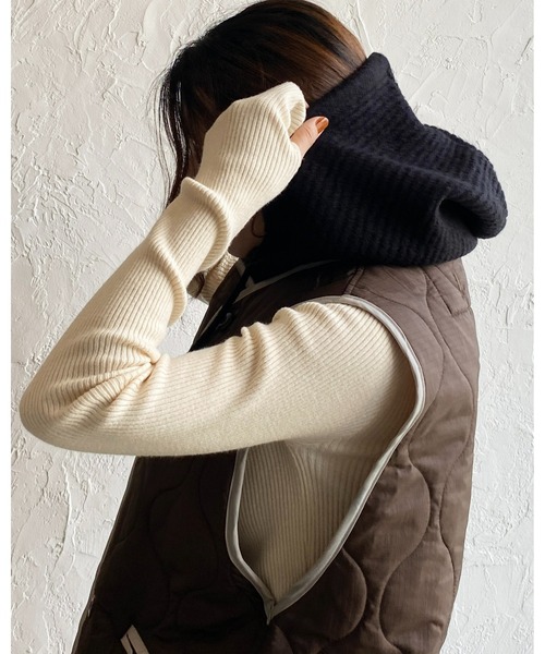 She's Closet（シーズクローゼット）の「バラクラバリブニットフードウォーマー（ネックウォーマー/スヌード・レディース・ブラック/ブラウン/アイボリー/モカ/オレンジ・FREE）」の16枚目の写真