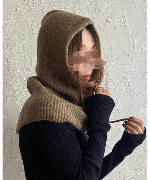 She's Closet（シーズクローゼット）の「バラクラバリブニットフードウォーマー（ネックウォーマー/スヌード・レディース・ブラック/ブラウン/アイボリー/モカ/オレンジ・FREE）」の17枚目の写真