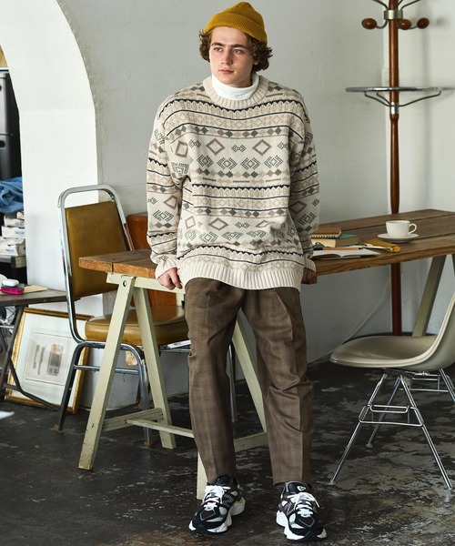 EMMA CLOTHES(エマクローズ)の「ネイティブ柄 ルーズクルーネックプルオーバーニット EMMA CLOTHES(ニット/セーター・メンズ・ダークグリーン系/ブラウン系/アイボリー系/ベージュ系・L/M)」の7枚目の写真