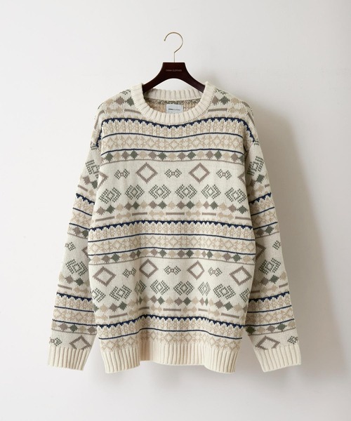 EMMA CLOTHES(エマクローズ)の「ネイティブ柄 ルーズクルーネックプルオーバーニット EMMA CLOTHES(ニット/セーター・メンズ・ダークグリーン系/ブラウン系/アイボリー系/ベージュ系・L/M)」の5枚目の写真