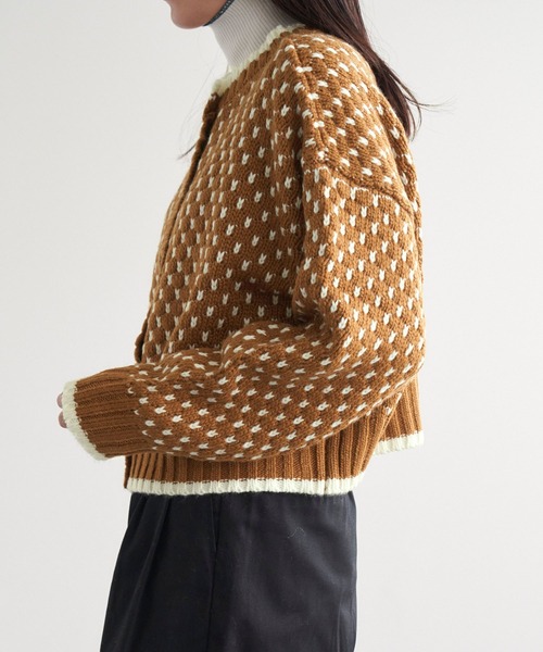 Chaco closet（チャコ クローゼット）の「2WAYジャガードショートニットプルオーバーカーディガン（カーディガン/ボレロ・レディース・ベージュ/ブラウン/グリーン/アイボリー/ブラック/ライトブラウン/グレー・FREE）」の19枚目の写真