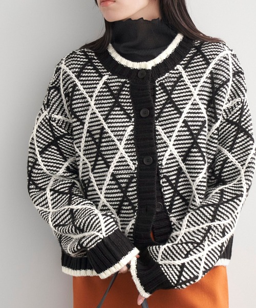 Chaco closet（チャコ クローゼット）の「2WAYジャガードショートニットプルオーバーカーディガン（カーディガン/ボレロ・レディース・ベージュ/ブラウン/グリーン/アイボリー/ブラック/ライトブラウン/グレー・FREE）」の9枚目の写真