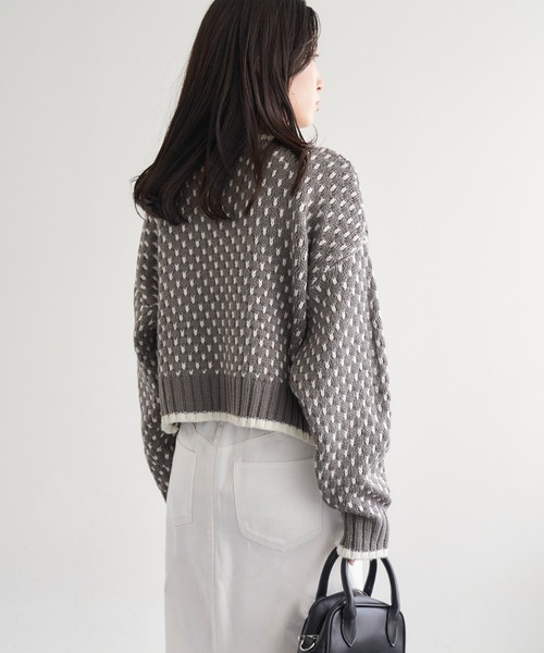 Chaco closet（チャコ クローゼット）の「2WAYジャガードショートニットプルオーバーカーディガン（カーディガン/ボレロ・レディース・ベージュ/ブラウン/グリーン/アイボリー/ブラック/ライトブラウン/グレー・FREE）」の22枚目の写真