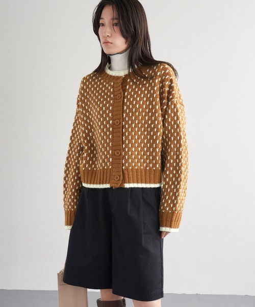 Chaco closet（チャコ クローゼット）の「2WAYジャガードショートニットプルオーバーカーディガン（カーディガン/ボレロ・レディース・ベージュ/ブラウン/グリーン/アイボリー/ブラック/ライトブラウン/グレー・FREE）」の13枚目の写真