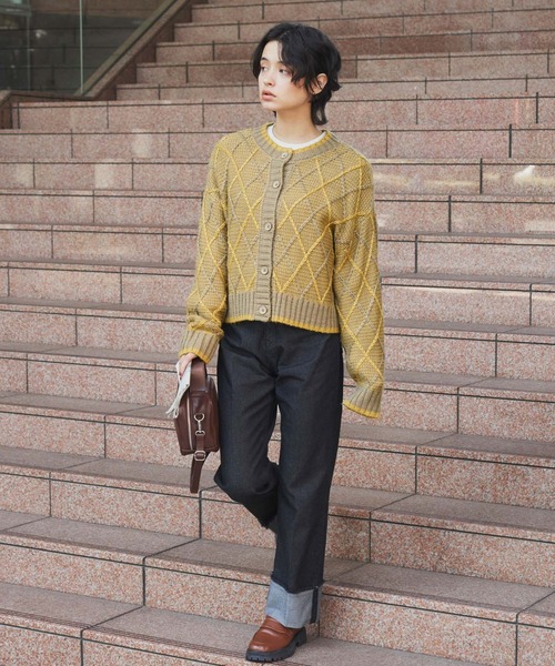 Chaco closet（チャコ クローゼット）の「2WAYジャガードショートニットプルオーバーカーディガン（カーディガン/ボレロ・レディース・ベージュ/ブラウン/グリーン/アイボリー/ブラック/ライトブラウン/グレー・FREE）」の16枚目の写真