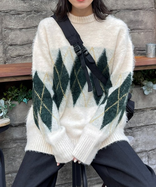 CPCM（シーピーシーエム）の「アーガイル起毛ニットプルオーバー（ニット/セーター・メンズ・マスタード/ブラック/アイボリー/グリーン・LARGE/MEDIUM）」の2枚目の写真