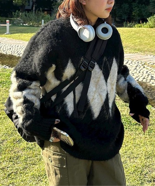 CPCM（シーピーシーエム）の「アーガイル起毛ニットプルオーバー（ニット/セーター・メンズ・マスタード/ブラック/アイボリー/グリーン・LARGE/MEDIUM）」の3枚目の写真