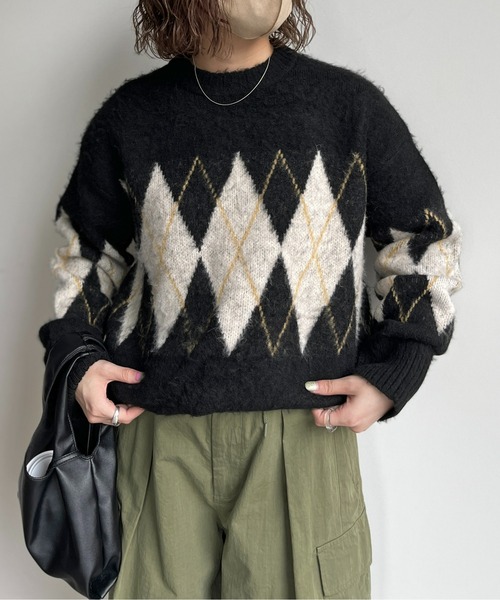 CPCM（シーピーシーエム）の「アーガイル起毛ニットプルオーバー（ニット/セーター・メンズ・マスタード/ブラック/アイボリー/グリーン・LARGE/MEDIUM）」の13枚目の写真