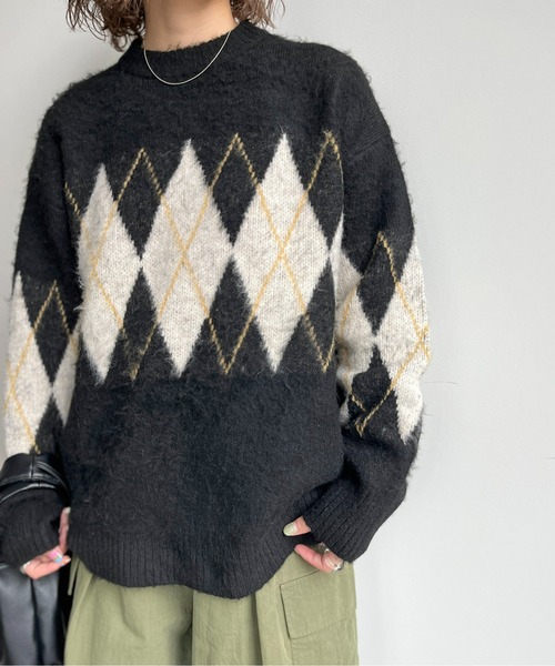 CPCM（シーピーシーエム）の「アーガイル起毛ニットプルオーバー（ニット/セーター・メンズ・マスタード/ブラック/アイボリー/グリーン・LARGE/MEDIUM）」の21枚目の写真