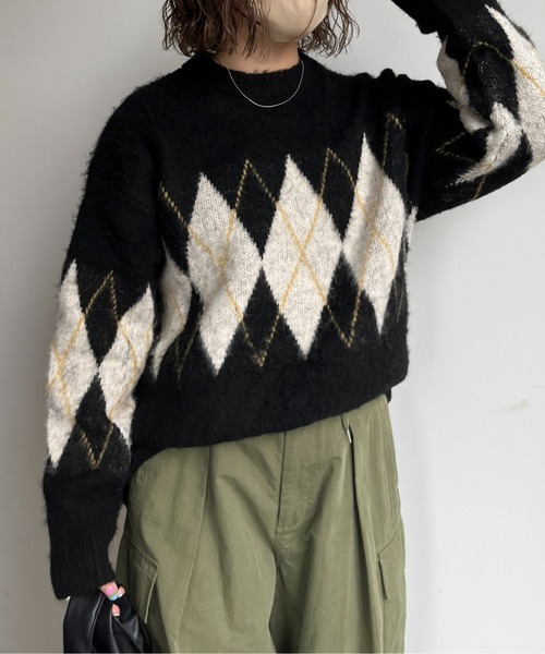 CPCM（シーピーシーエム）の「アーガイル起毛ニットプルオーバー（ニット/セーター・メンズ・マスタード/ブラック/アイボリー/グリーン・LARGE/MEDIUM）」の18枚目の写真