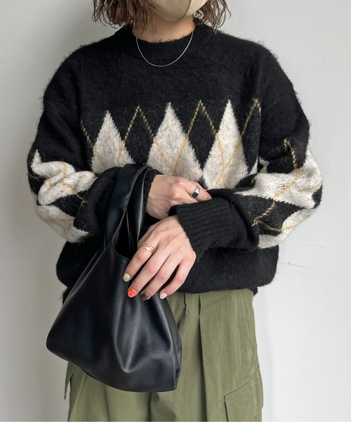 CPCM（シーピーシーエム）の「アーガイル起毛ニットプルオーバー（ニット/セーター・メンズ・マスタード/ブラック/アイボリー/グリーン・LARGE/MEDIUM）」の19枚目の写真