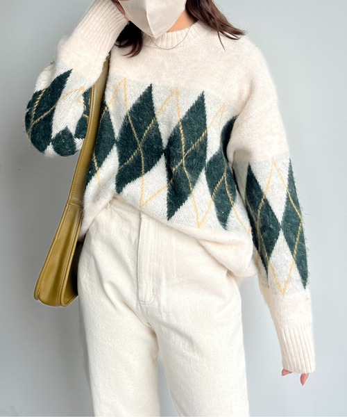 CPCM（シーピーシーエム）の「アーガイル起毛ニットプルオーバー（ニット/セーター・メンズ・マスタード/ブラック/アイボリー/グリーン・LARGE/MEDIUM）」の5枚目の写真