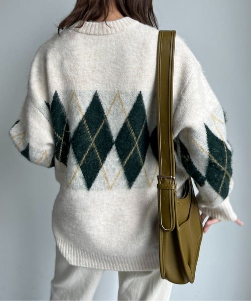 CPCM（シーピーシーエム）の「アーガイル起毛ニットプルオーバー（ニット/セーター・メンズ・マスタード/ブラック/アイボリー/グリーン・LARGE/MEDIUM）」の9枚目の写真